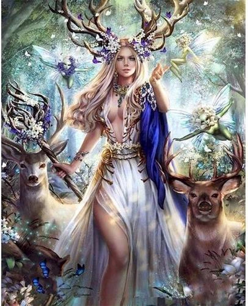 TOPMO - Herten Fee -  Fantasie Diamond painting- Diamond DOTZ- HQ Diamond Painting pakket - VOLLEDIG dekkend - Diamant Schilderen - voor Volwassenen – ROND- 40X50CM