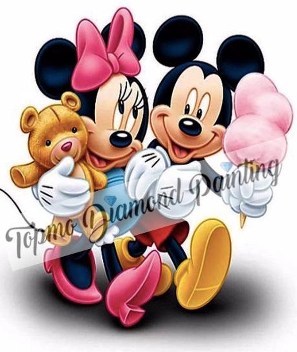 TOPMO -  Mickey & Minnie Mouse, Leuk dagje uit- Disney- 40X50CM- Diamond painting pakket - HQ Diamond Painting - VOLLEDIG dekkend - Diamant Schilderen - voor Volwassenen – ROND- Diamond DOTZ