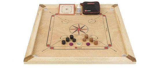 Carrom Set - 7kg, Topspel uit Azie, - uit ECO hout, met transsporttasvoor de stukken