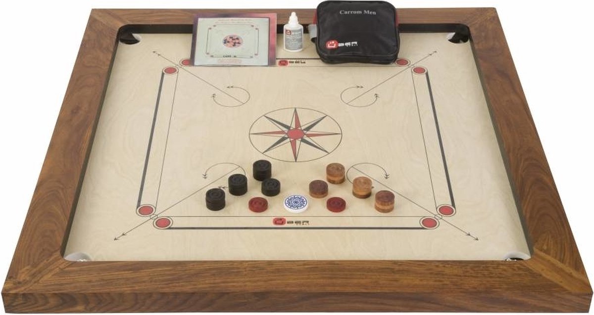 Grootmeester Carrom set - 16 kg - Hardhout - Professioneel - ®Designed in UK - Prachtig afgewerkt - Kwaliteit & Klasse - ECO Made in India + Draagtas