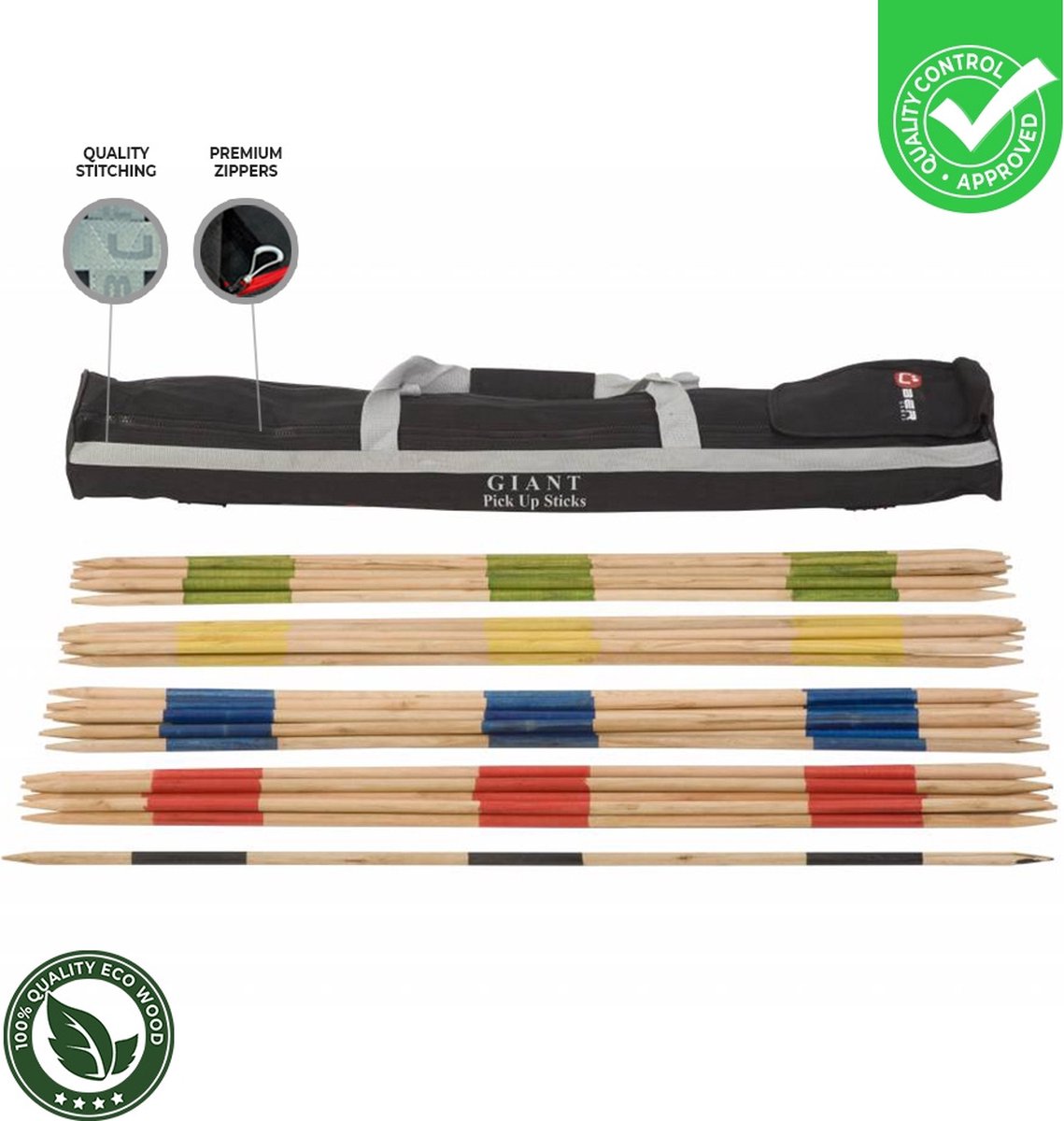 Ubergames - Mikado stokkenspel - Japanse behendigheid - liefst 90 cm lange stokken - ECO hout uit India - in Luxe tas