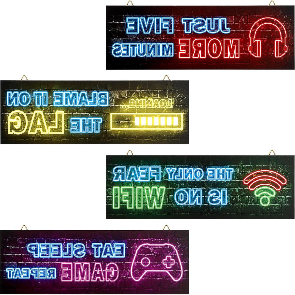 oCreon 4 Houten Bordjes met Spreuk - Gaming Room Deco - Muurstickers & Posters voor Gamerkamer