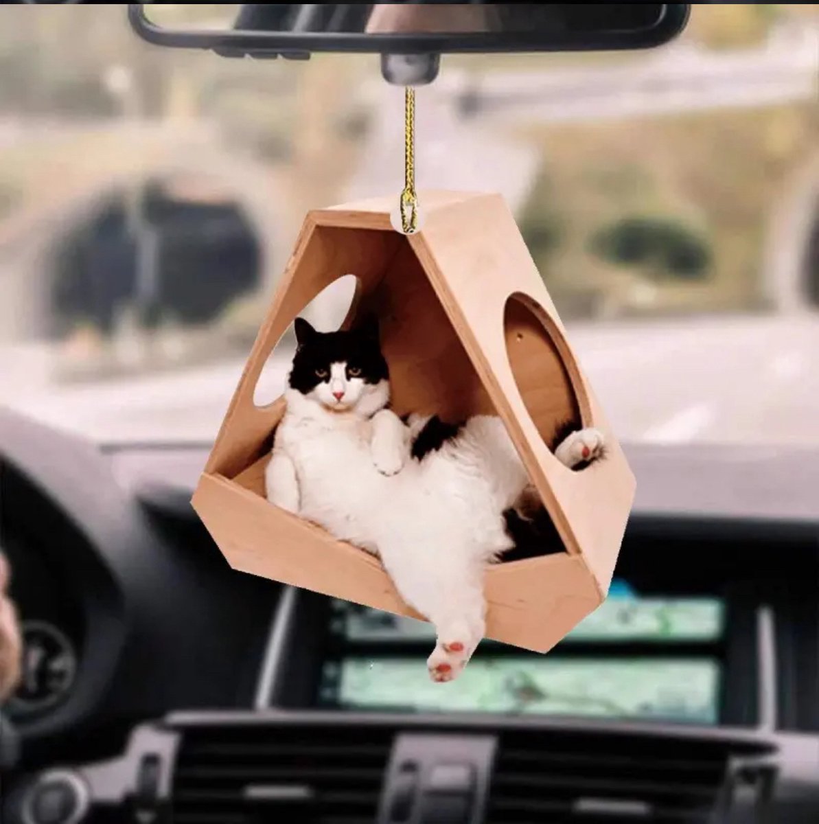 2D Decoratie hanger auto spiegel Luierende kat