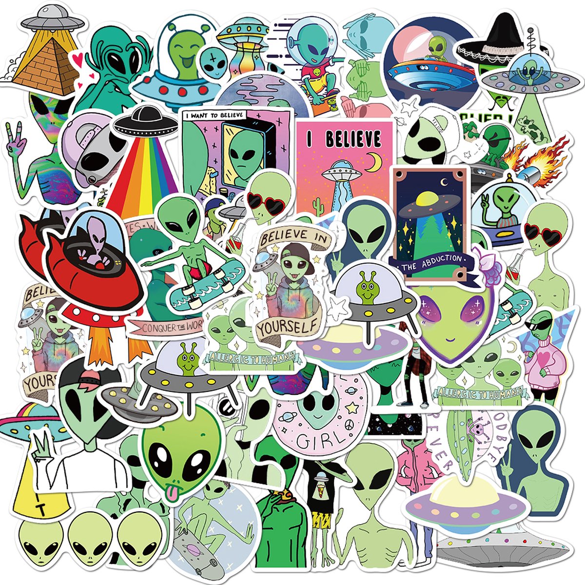 Aliens Stickers - set 50 stuks - Space Laptop Stickers - Stickervellen
