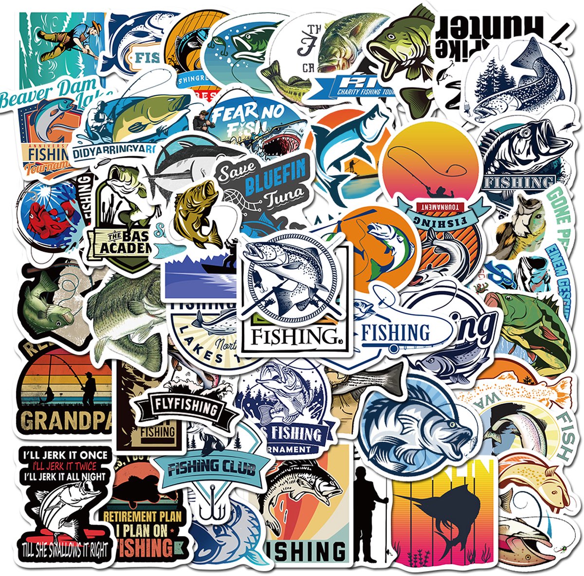 Fishing Stickers - Sportvissen - set 50 stuks - Laptop Stickers - Stickervellen