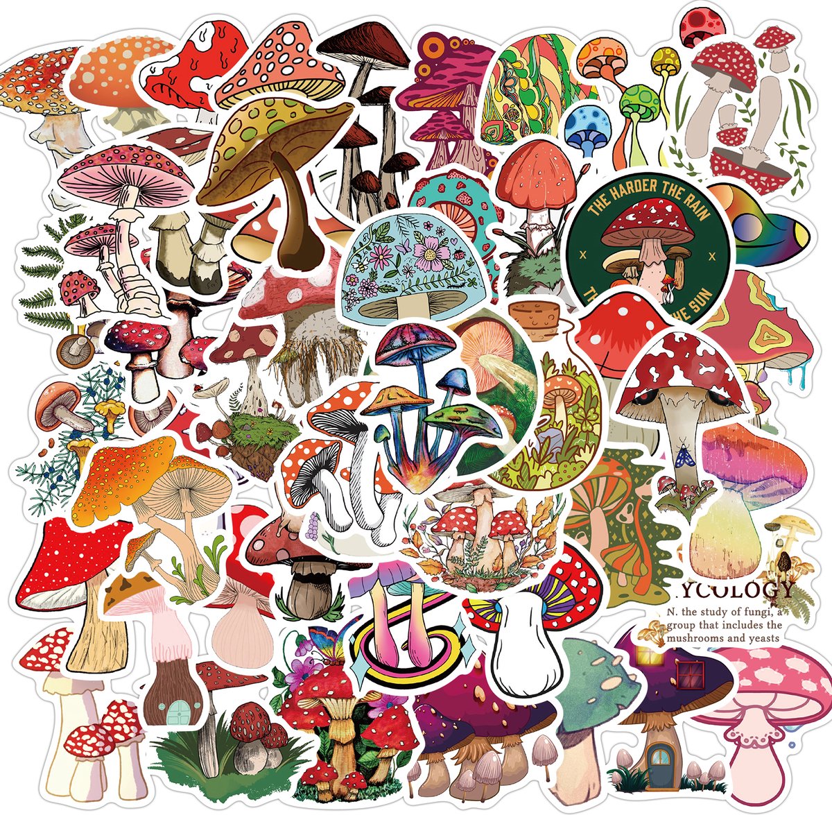 Paddenstoelen Stickers - Trippy Outdoor - set 50 stuks - Laptop Stickers - Stickervellen