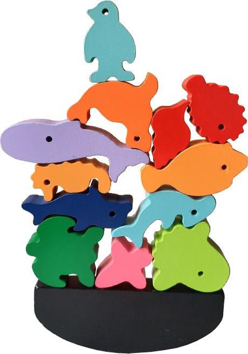 Stapeldiertjes Oceaan – Houten blokken – Balansspel – Duurzaam Speelgoed – Stapelblokken - Dieren