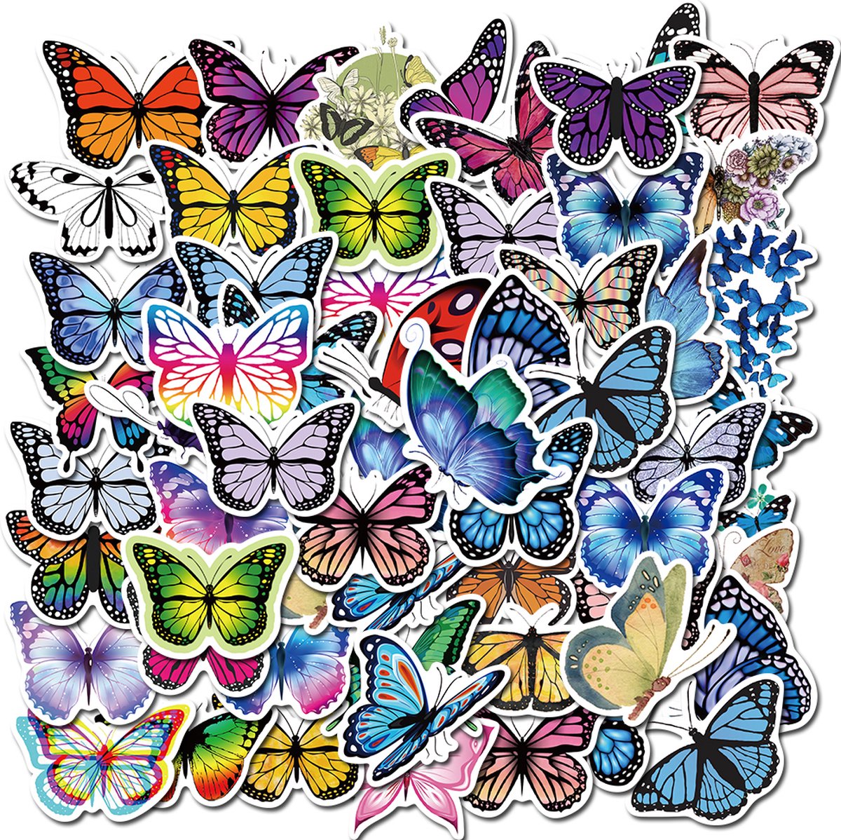 Vlinder Stickers - Natuur Outdoor - set 50 stuks - Laptop Stickers - Stickervellen