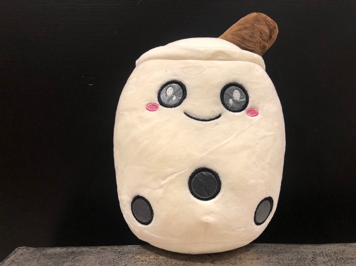 Vdtoys® BOBA pluche WIT SMILE happy squeeze mellow 20cm small bubbeltea gadget bubbel tea boba tea knuffel speelgoed verjaardag kind populair milk tea melk thee tapioca