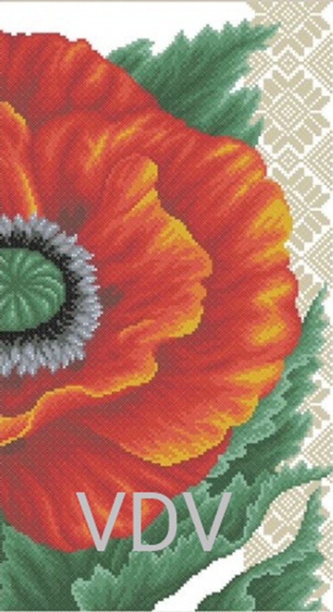 Borduurpakket VDV - Crimson Flower - Klaproos - met DMC garens