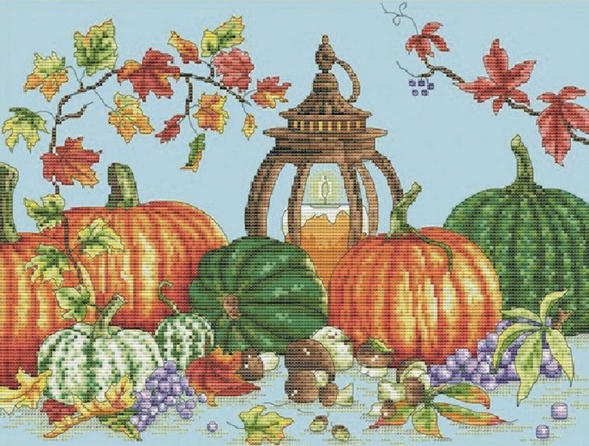 Borduurpakket met DMC garens - VDV - Gifts of Autumn - Geschenk van de Herfst - telpatroon om zelf te borduren