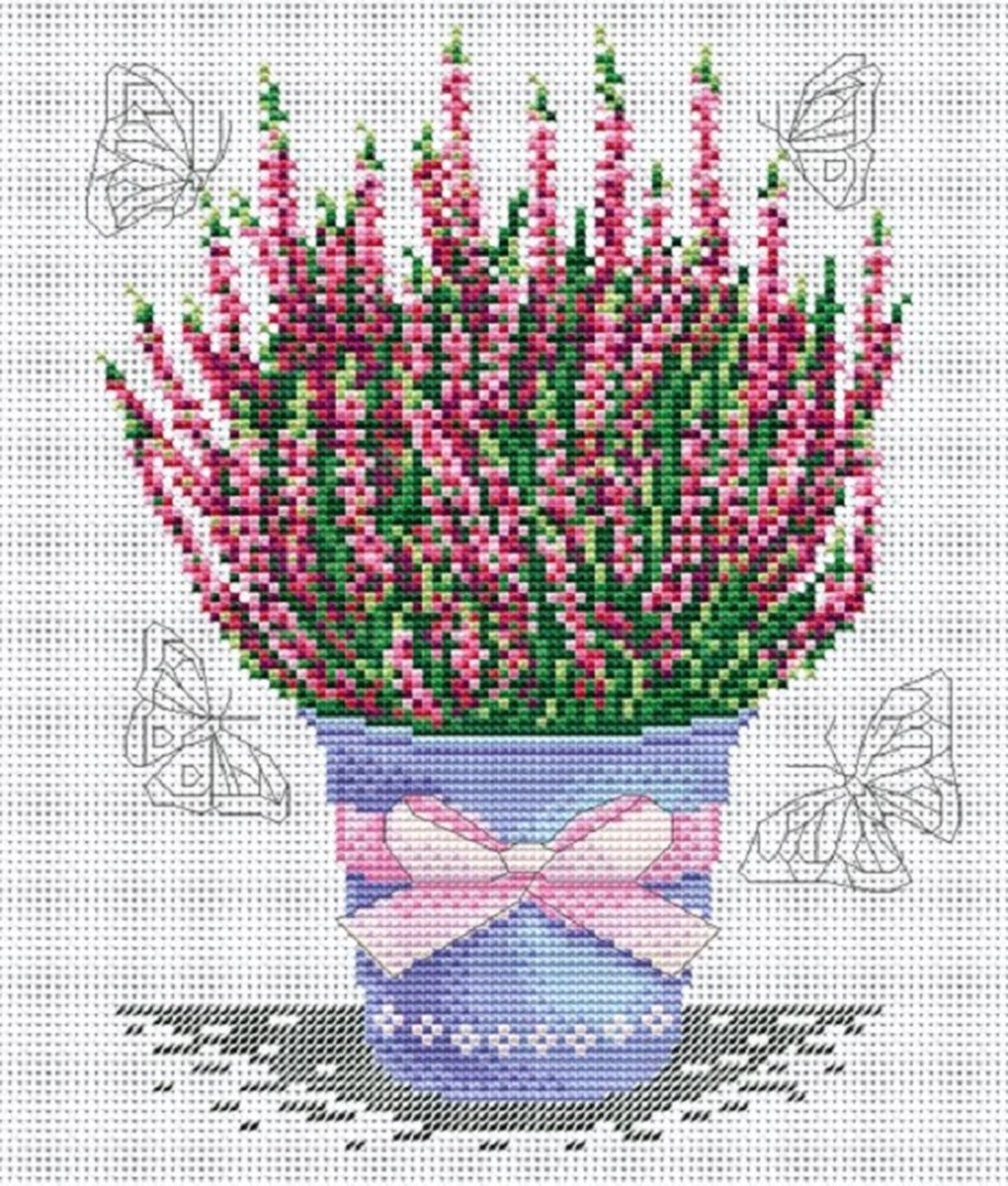 Borduurpakket met DMC garens - VDV - Heather - Heide - telpatroon om zelf te borduren