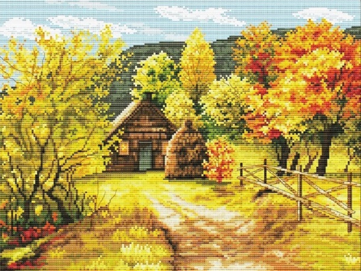 Borduurpakket met DMC garens - VDV - Herfstgoud van de Bergen - telpatroon om zelf te borduren