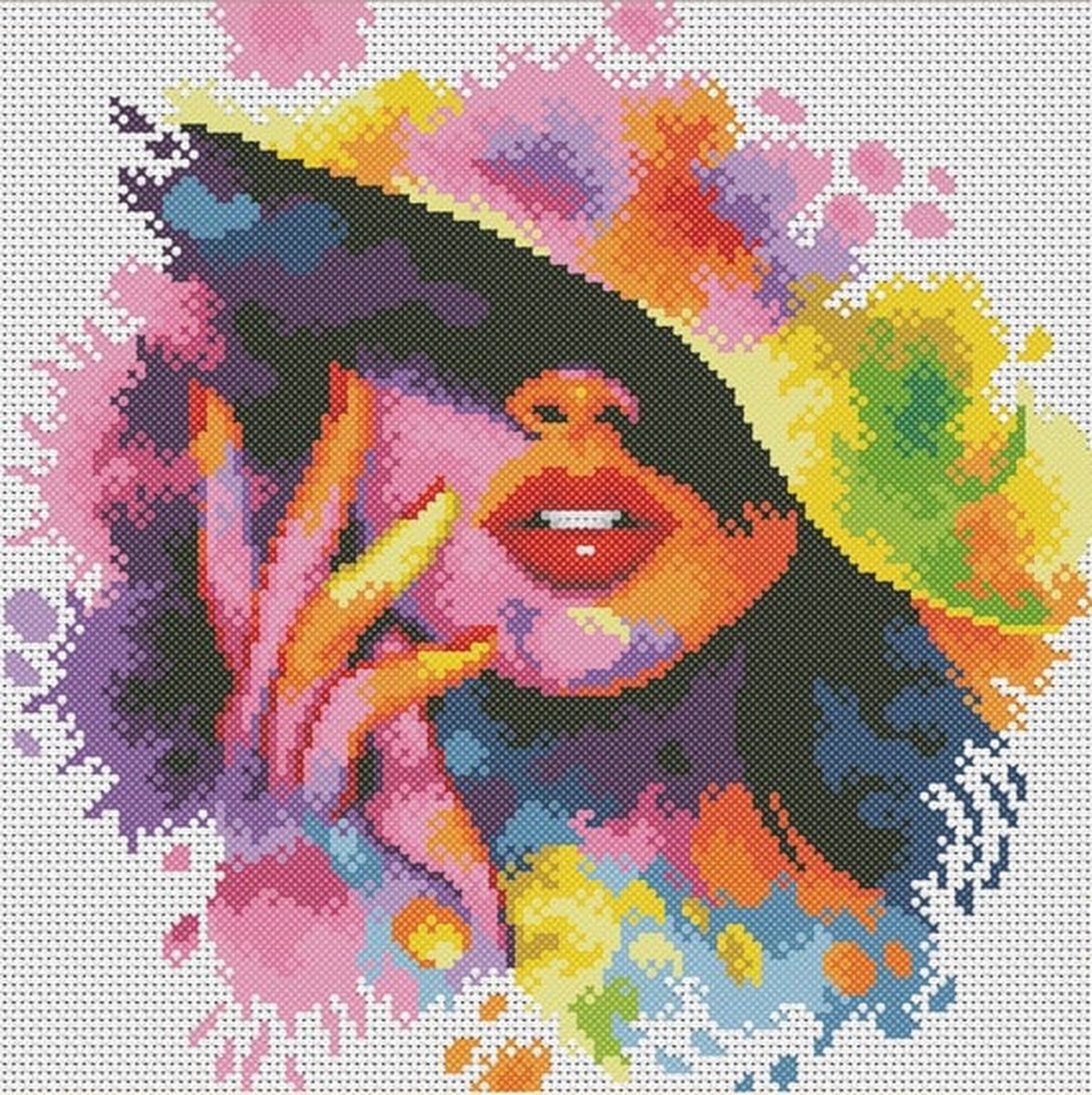 Borduurpakket met DMC garens - VDV - Portret van een Vrouw - telpatroon om zelf te borduren