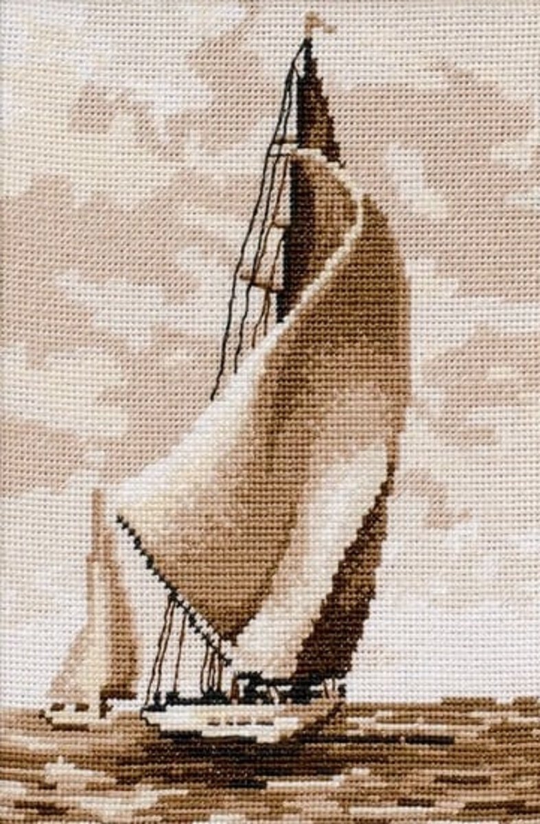 Borduurpakket met DMC garens - VDV - Regatta - Zeilboot - telpatroon om zelf te borduren