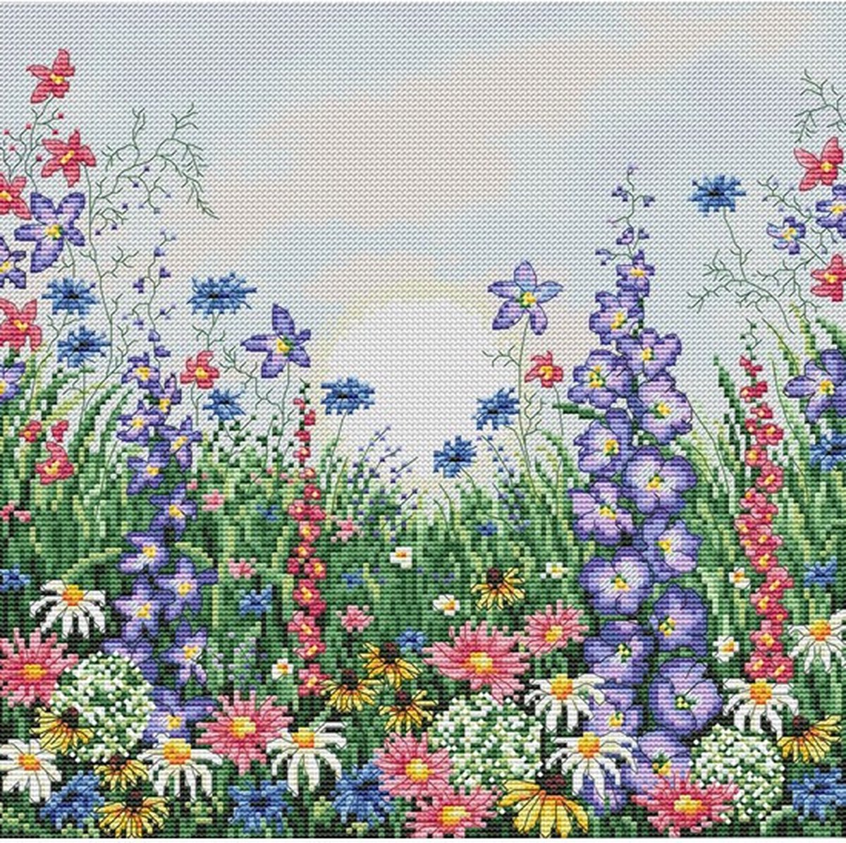 et met DMC garens - VDV - Flowering Meadow - - telpatroon om zelf te borduren