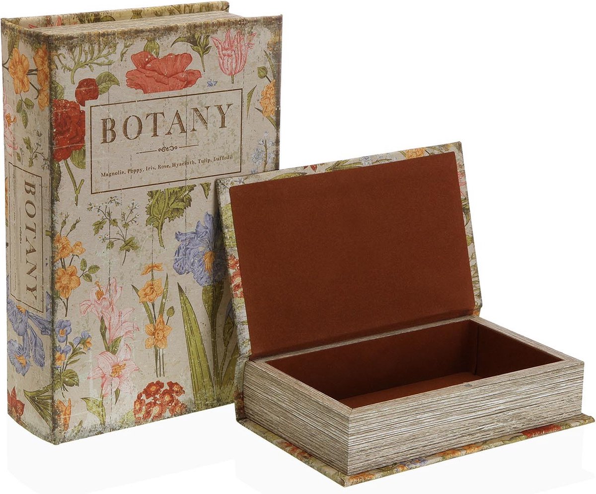 Decoratieve Doos Versa Botany Boek Canvas Hout MDF 7 x 27 x 18 cm