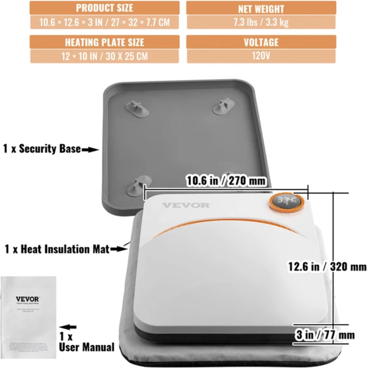 Vevor - Warmte persmachine - Draagbaar - Thuis DIY - T-shirt - Afdrukken - 30x25 CM