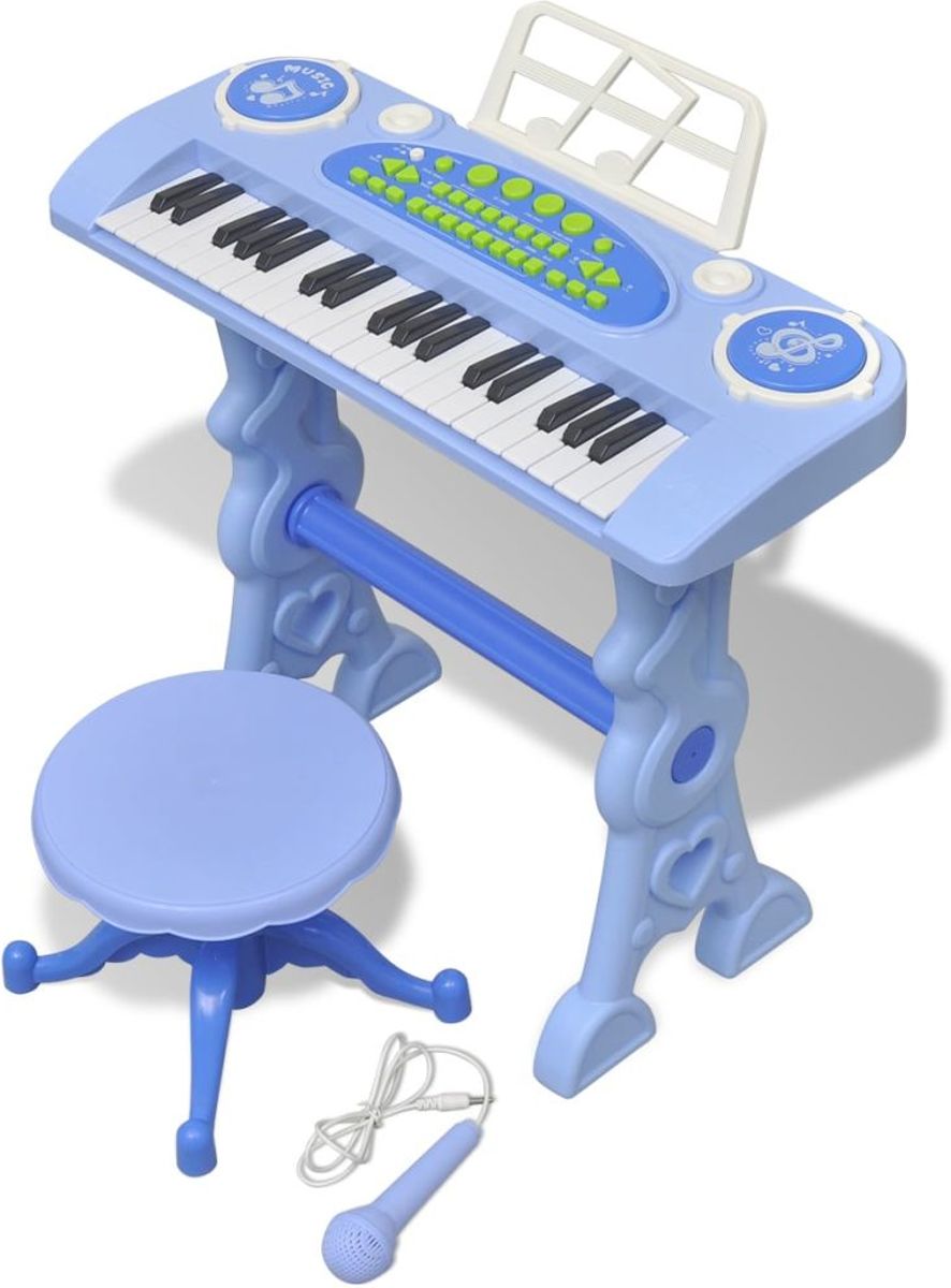 vidaXL Speelgoedkeyboard met krukje/microfoon voor kinderen kinderkamer blauw