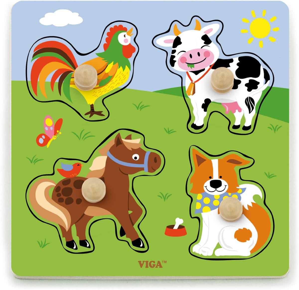 Viga Toys - Vormenpuzzel - Boerderij Dieren - 5 delig