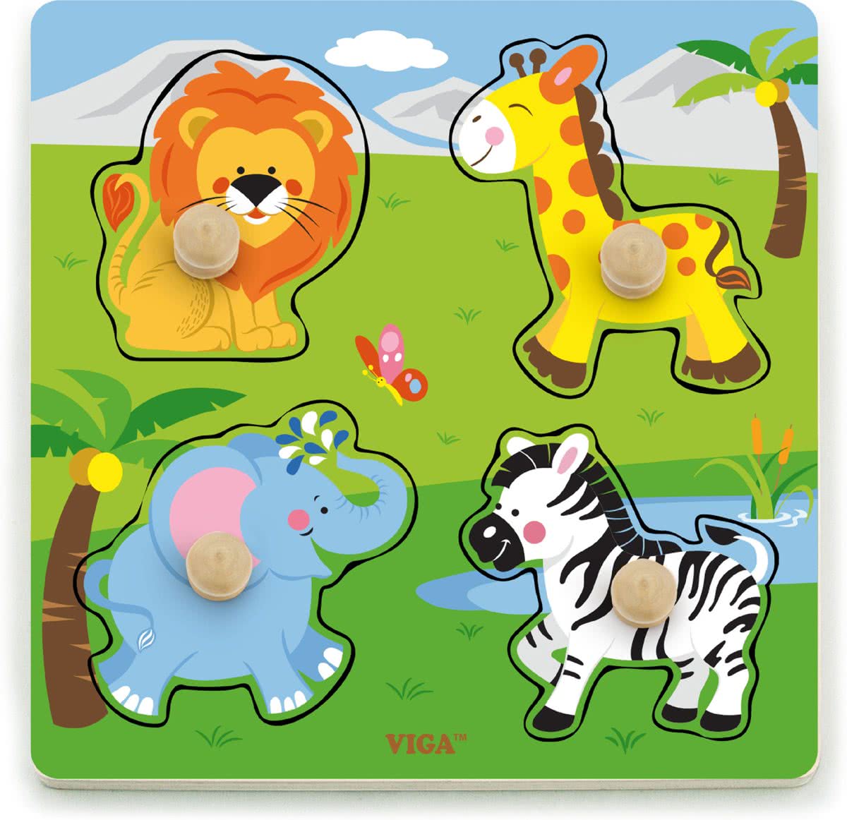 Viga Toys - Vormenpuzzel - Safari Dieren - 5 delig