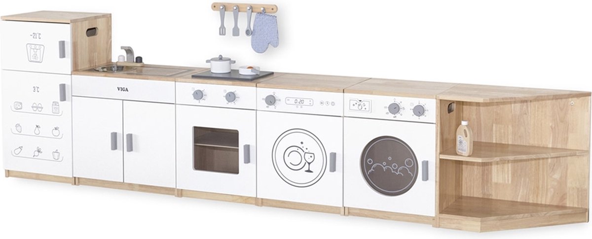 Vigatoys - Houten - Speelkeuken Luxe - 6 delig - Wit/Naturel