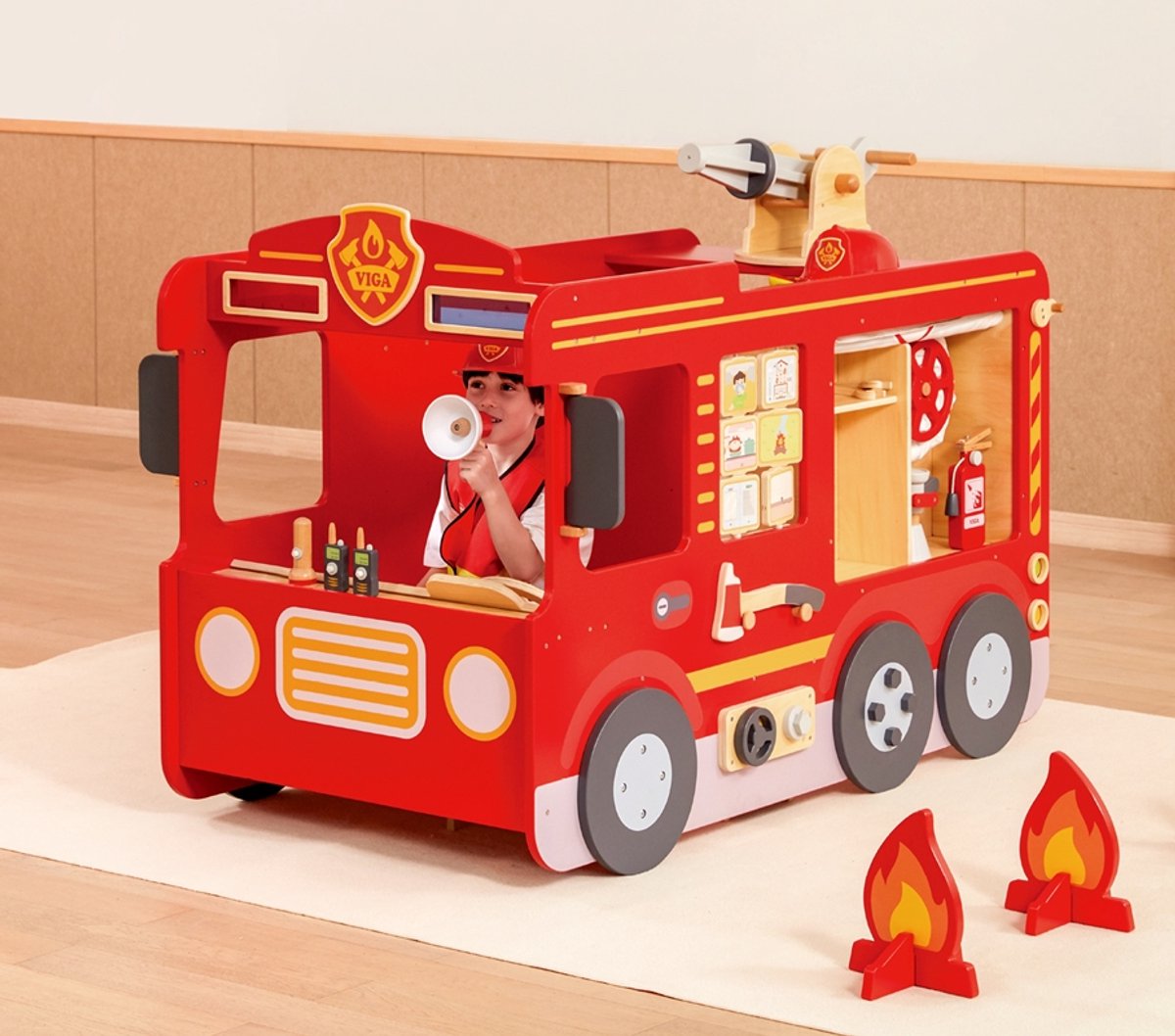 Vigatoys - Supergrote - Houten - Brandweerauto - Inclusief Accessoires