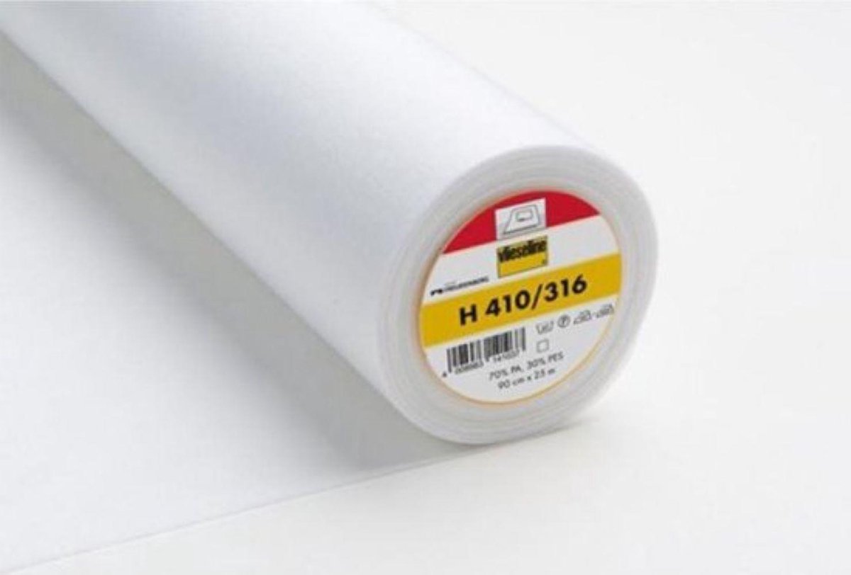 VLIESELINE TUSSENVOERING H410 PLAKBAAR WIT, 90CM BREED, LENGTE PER METER.