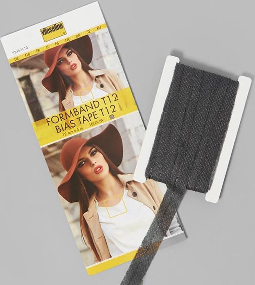 VLIESELINE VORMBAND 12MM ZWART - 1 X 5M