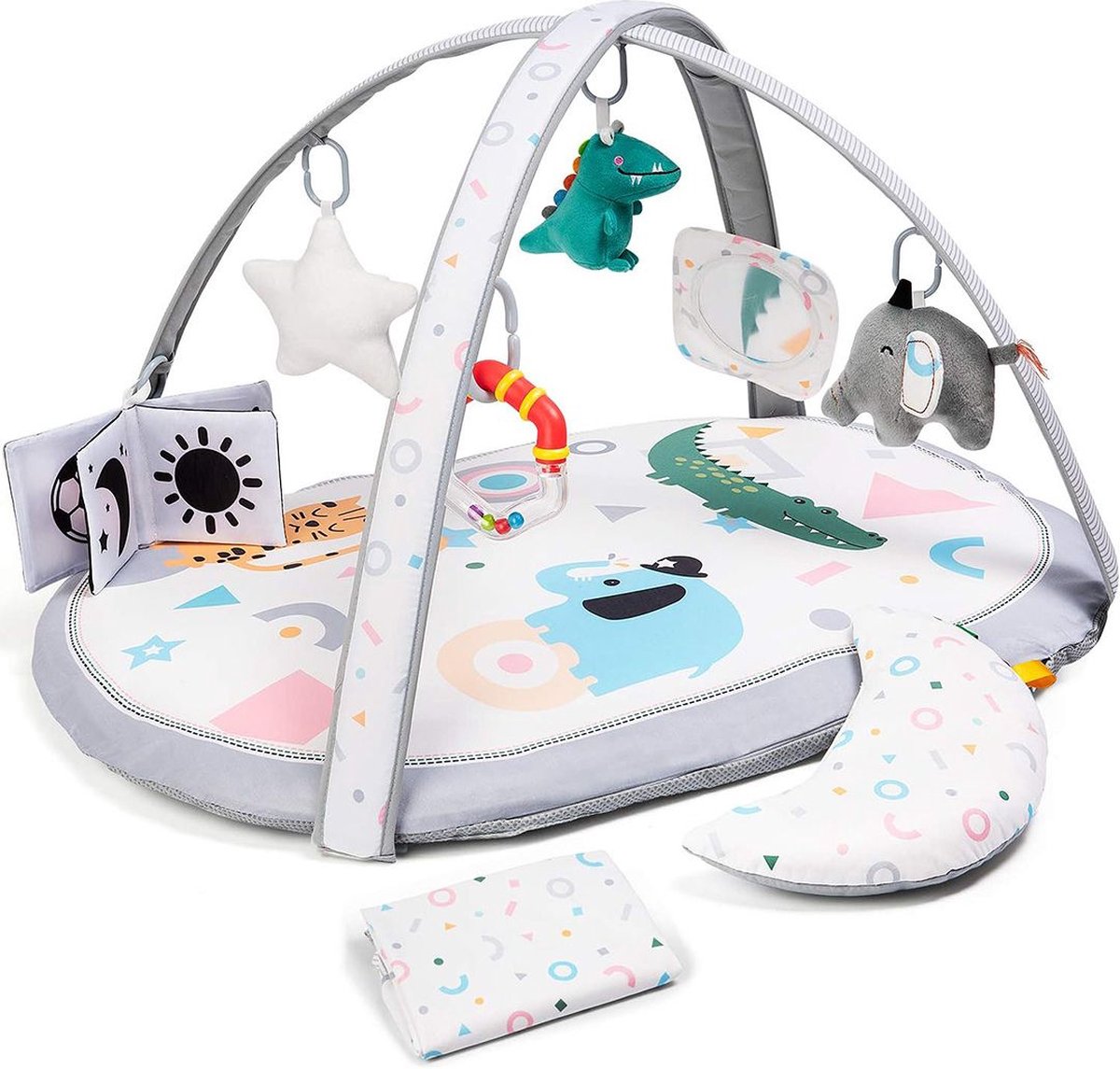 Baby Speelkleed Met Boog - Babyspeelgoed 0 Jaar - Kinderspeelgoed 1 Jaar - Speelmat - Babygym - Wit met Grijs