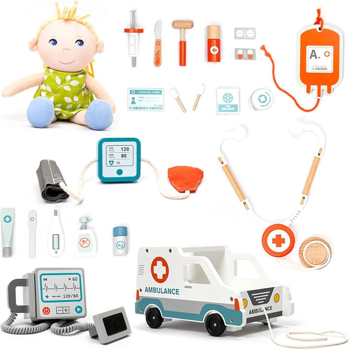 White-label® Dokterset Speelgoed - Kinderspeelgoed voor Jongens en Meisjes - Vanaf 2 Jaar - Ambulancespeelset - Wit met Oranje