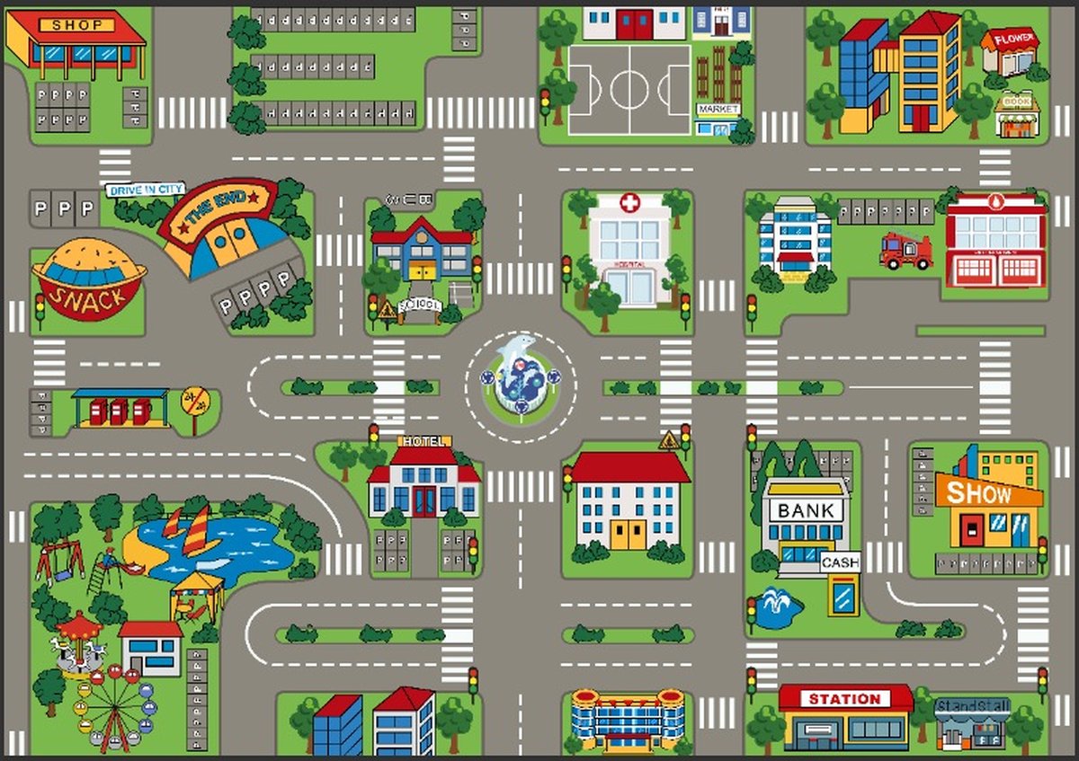 Speelkleed - speeltapijt - cityfun - 100 x 150 cm - antislip - wasbaar - city