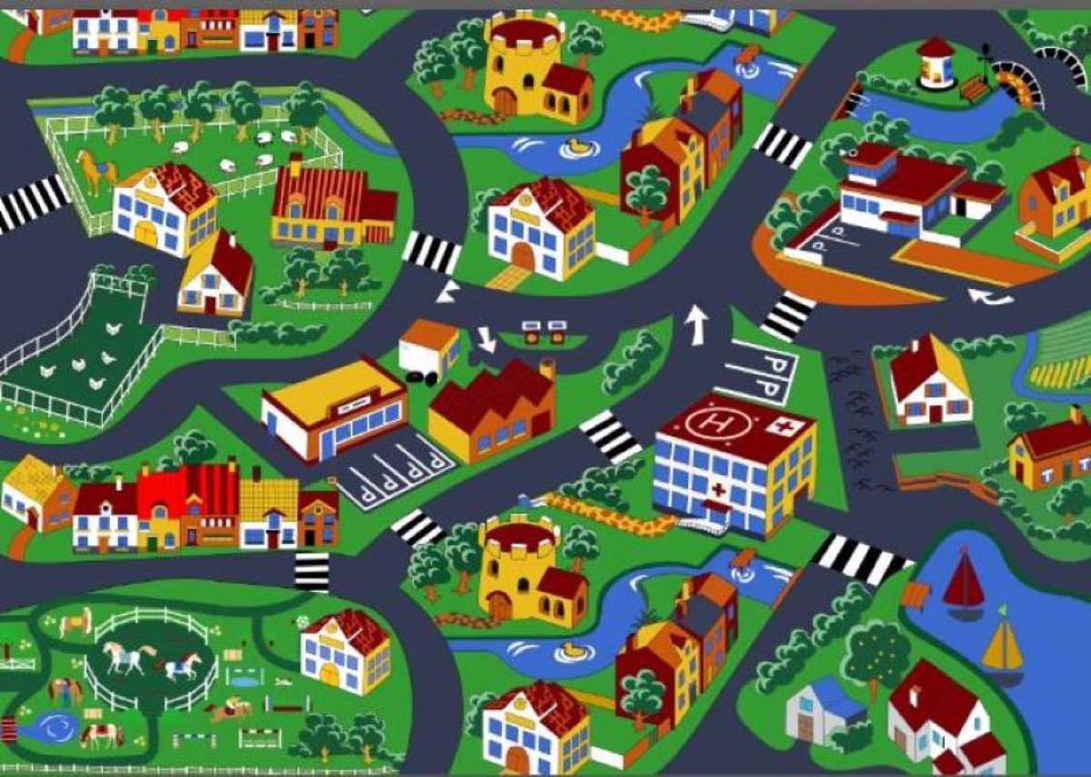Speelkleed - speeltapijt - village fun - vloerkleed - 140 x 200 cm antislip en wasbaar