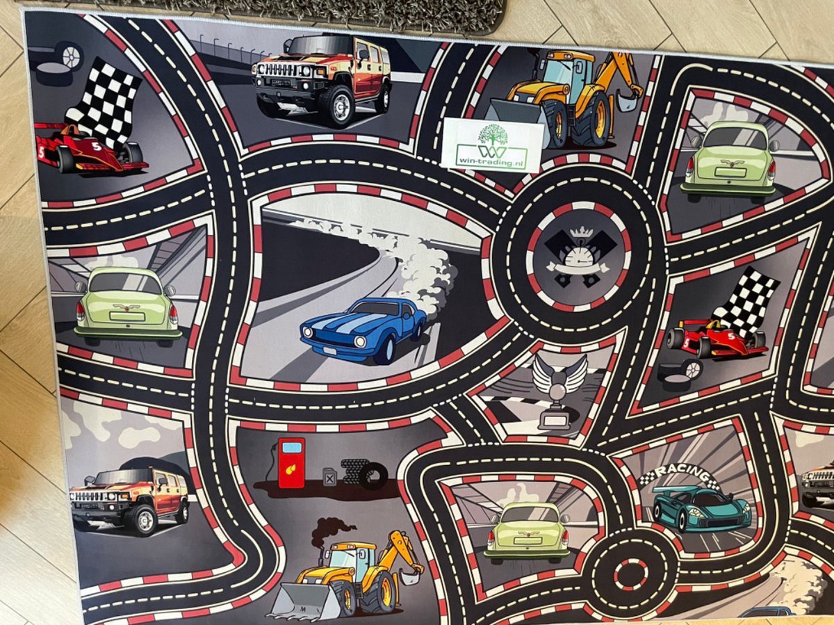 Speelkleed racing - antislip Verkeerskleed - speeltapijt racing - racebaan circuit - vloerkleed - 140 x 200 cm - antislip