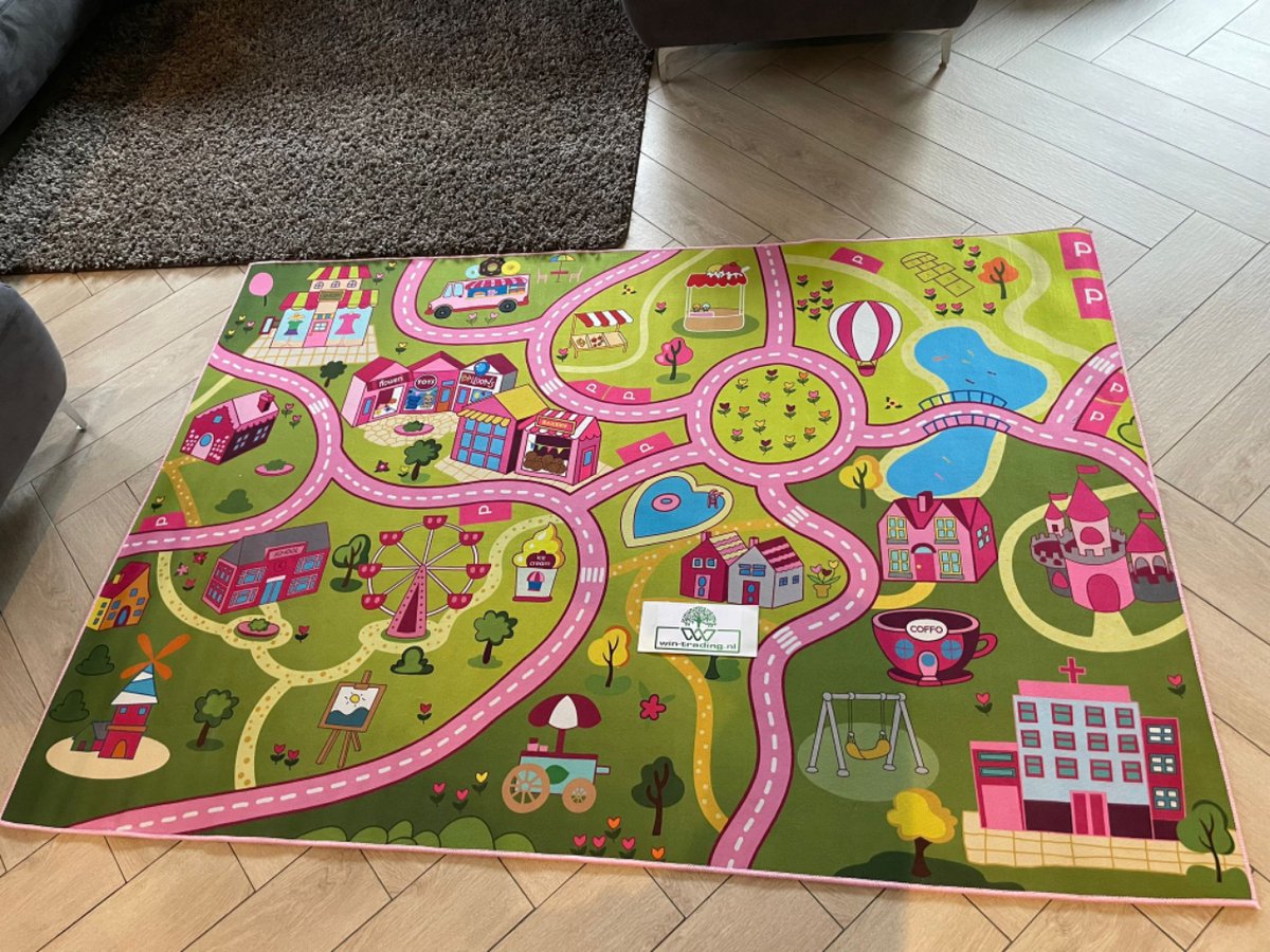 Speelkleed -speeltapijt - sweet town - 140 x 200 cm - Wasbaar - anti slip