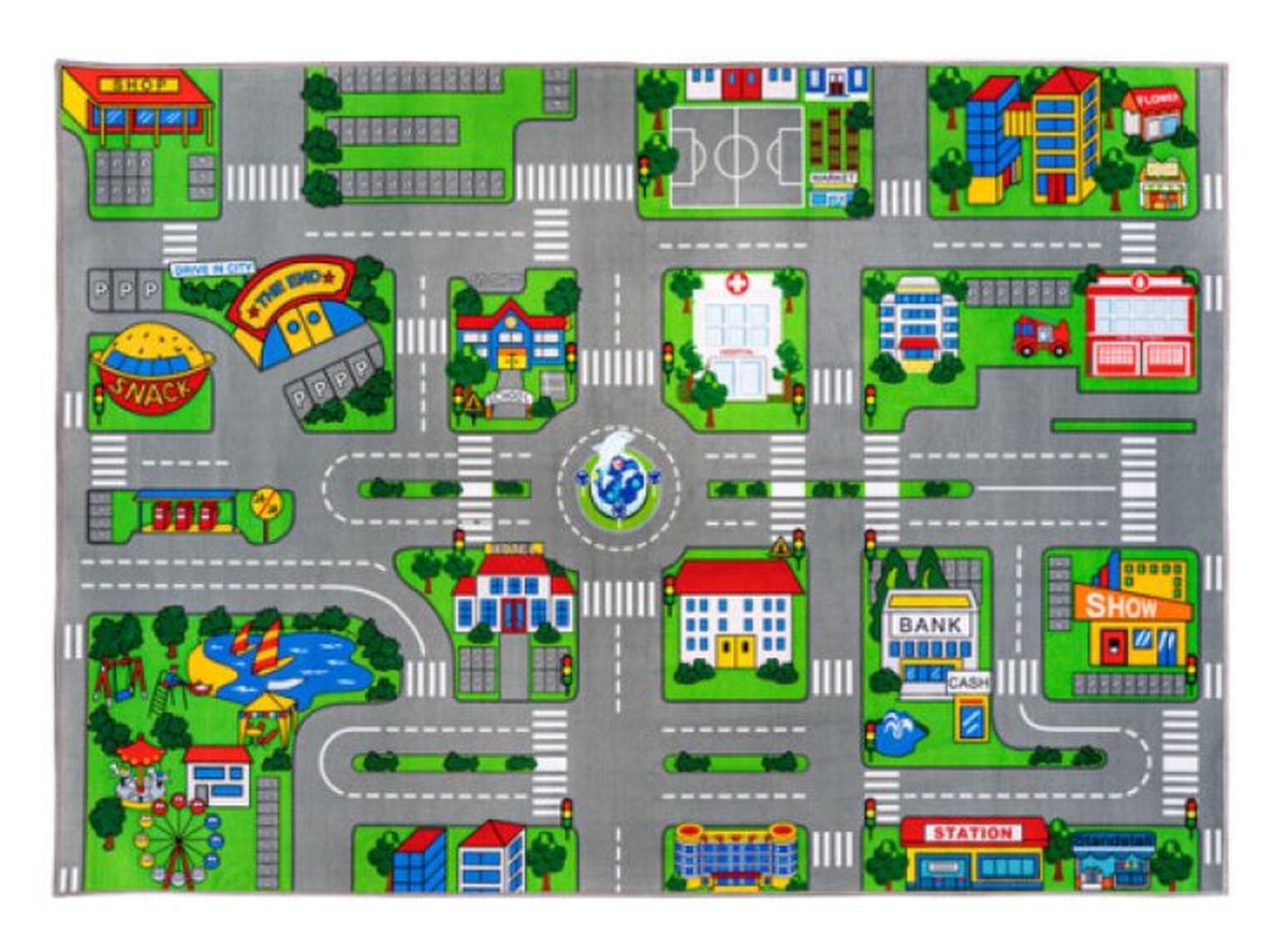 Speeltapijt city - 100 x 150 cm - speelkleed - PlayCarpet - uitwasbaar - antislip