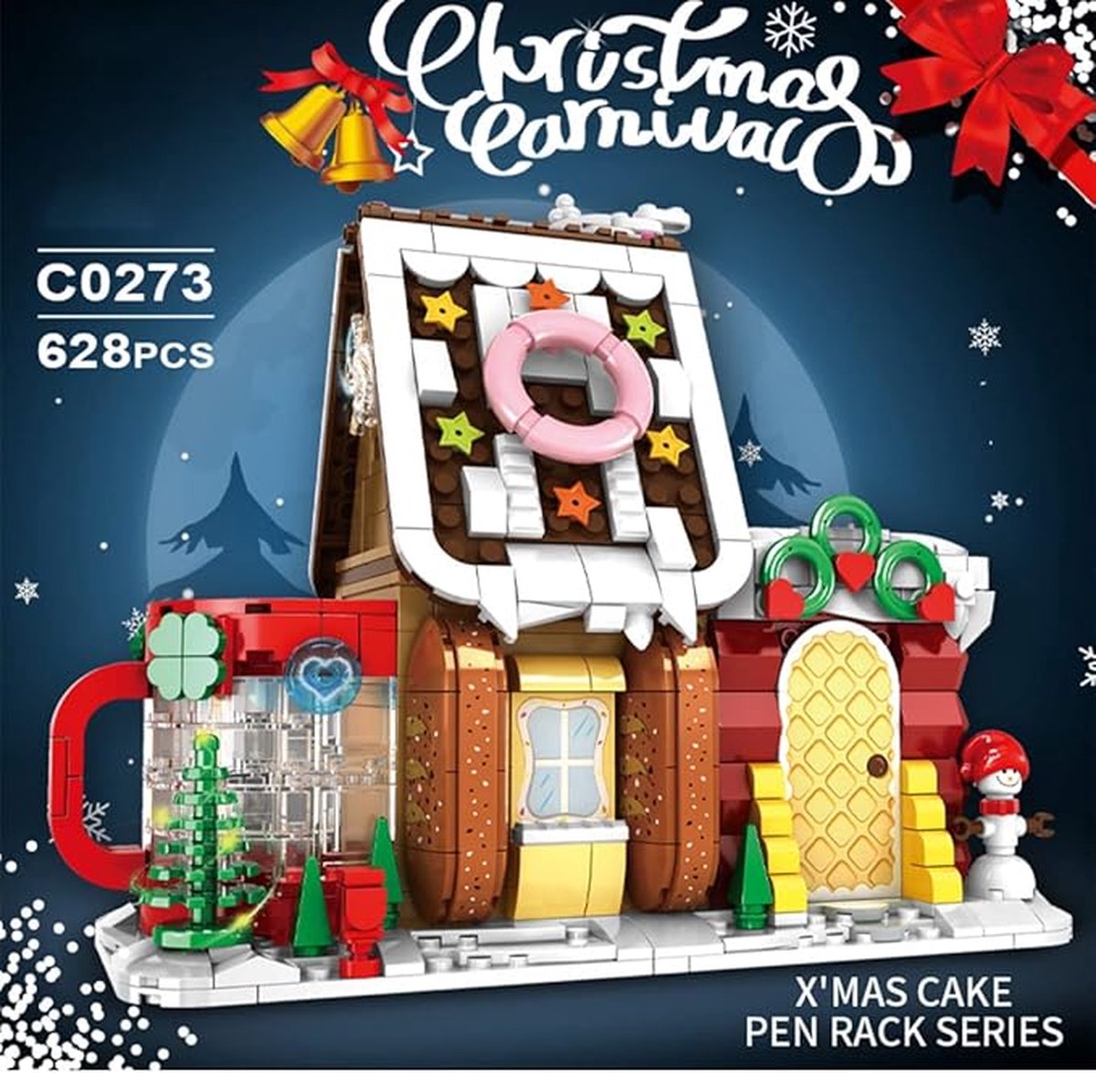 Feestelijke Kerstcake Bouwpakket - Kerstcake Huis Bouwset - Christmas Cake Building Blocks - Magisch kerstcadeau - Creatief Bouwspeelgoed - Compatibel met LEGO – STEM Kerstmis Bouwset - 628 Stuks