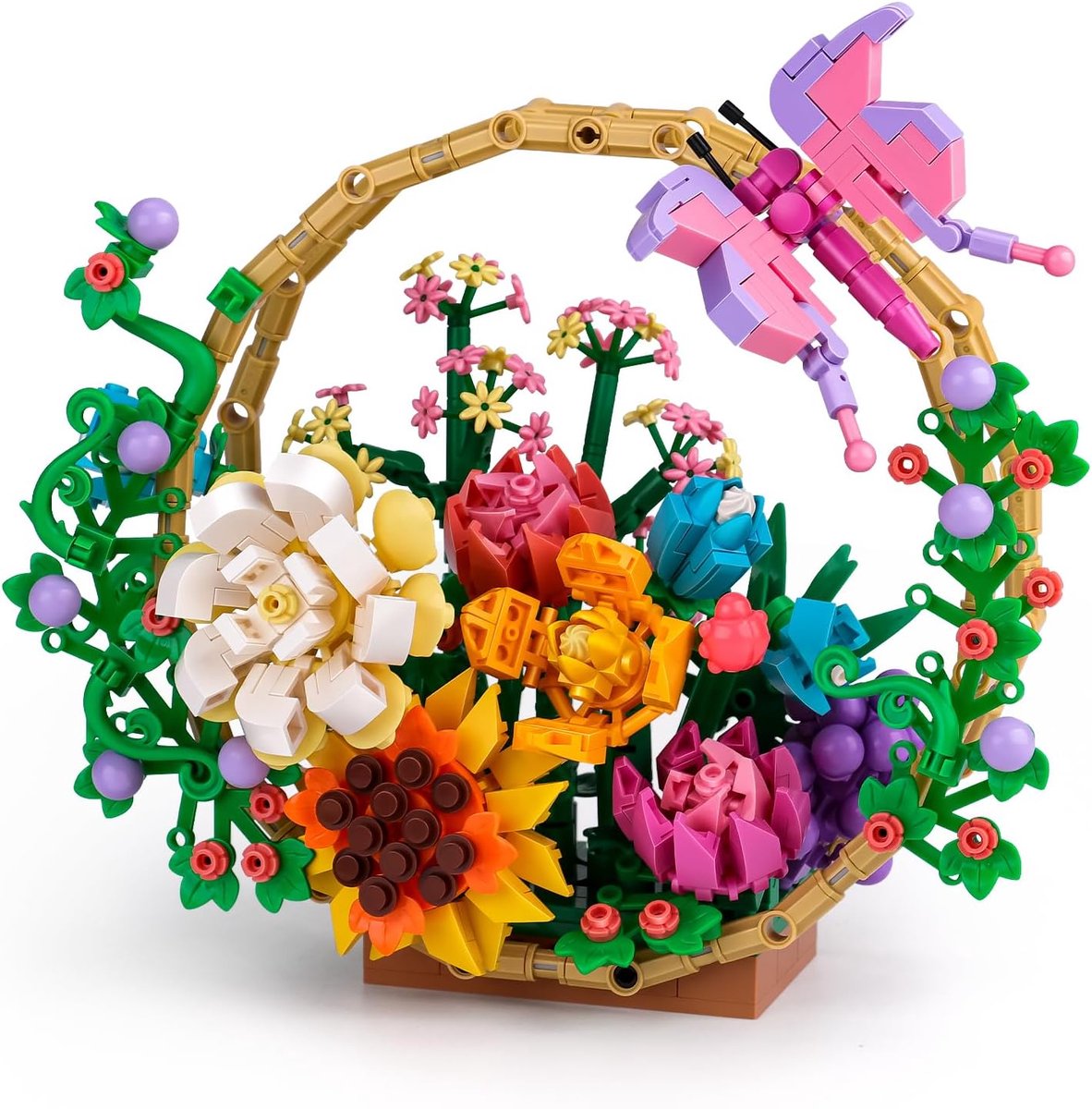Flower Basket - blomenmandje Bouwset - Kleurrijke Bloemen Bouwpakket – Creatieve Bloemenboeket Constructieset – Educatief STEM Speelgoed - 641 Stuks