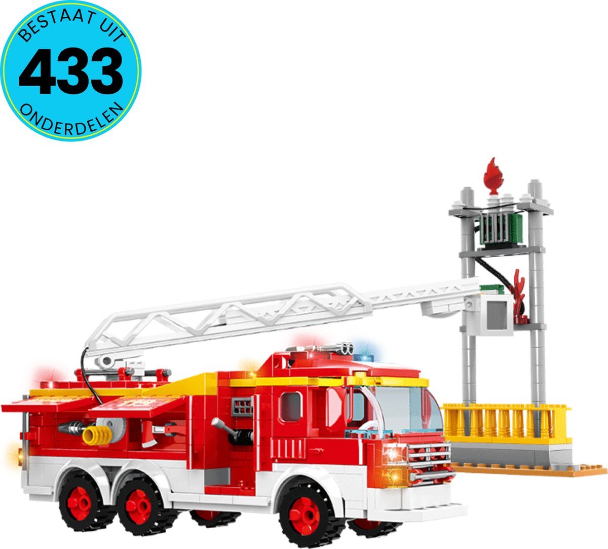 WOMA® Brandweerwagen Speelgoed Set Geschikt Voor LEGO - Vanaf 6 Jaar - 433 Bouwstenen - Brandweerspeelgoed - Bouwpakket - STEM Speelgoed - Bouwsets - Bouwspeelgoed - Inclusief Handleiding