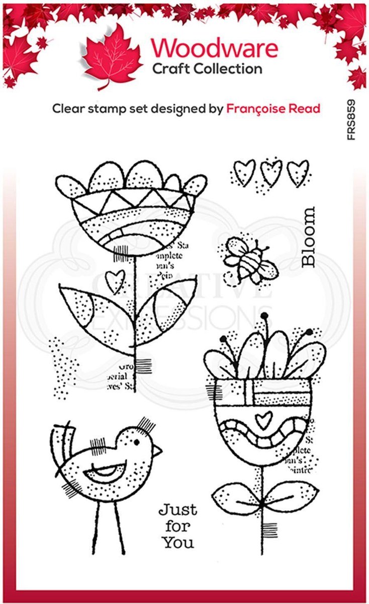 Woodware Clear stamp - Bloemen en kuikentje - A6 - Polymeer