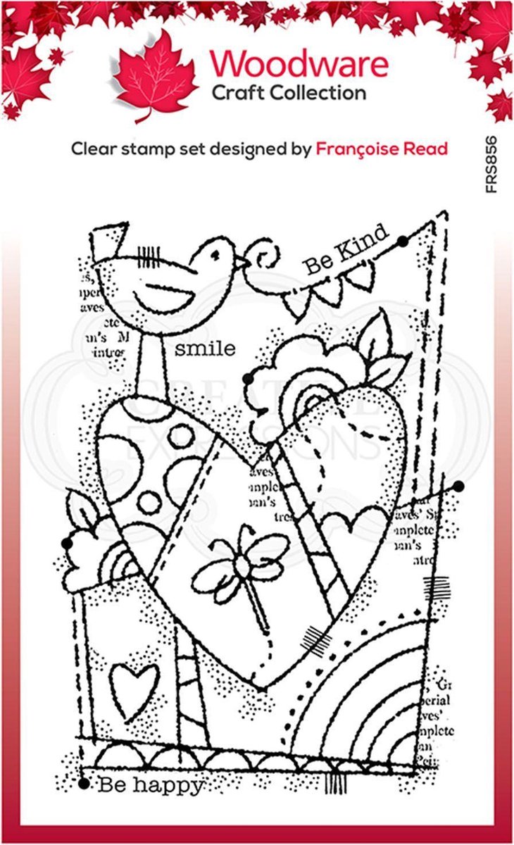 Woodware Clear stamp - Hart met regenboog en vogel - 9,7 cm x 6,6 cm