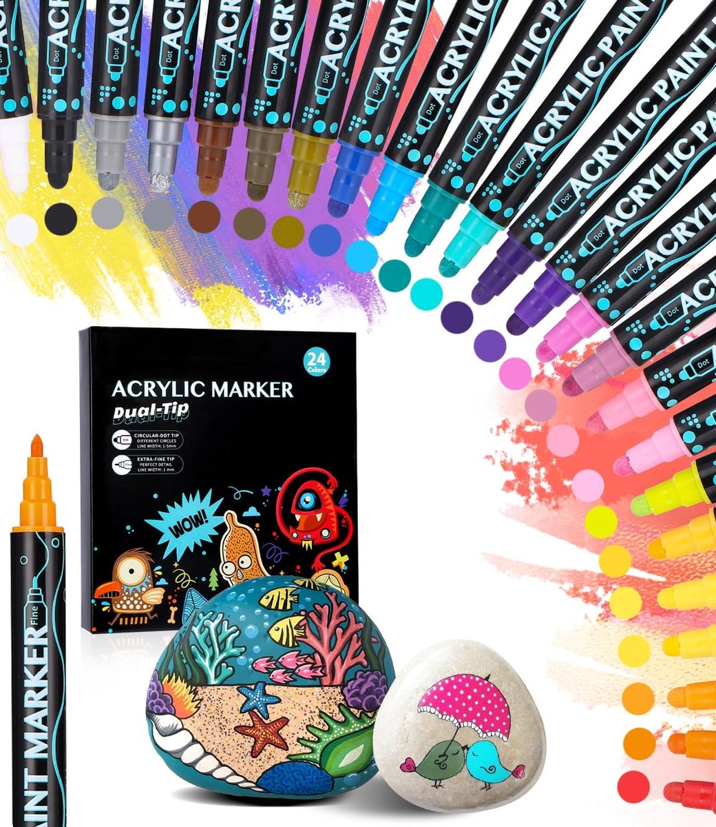 24 kleuren acrylverf dubbelzijdige acrylmarkers, permanente acrylverf