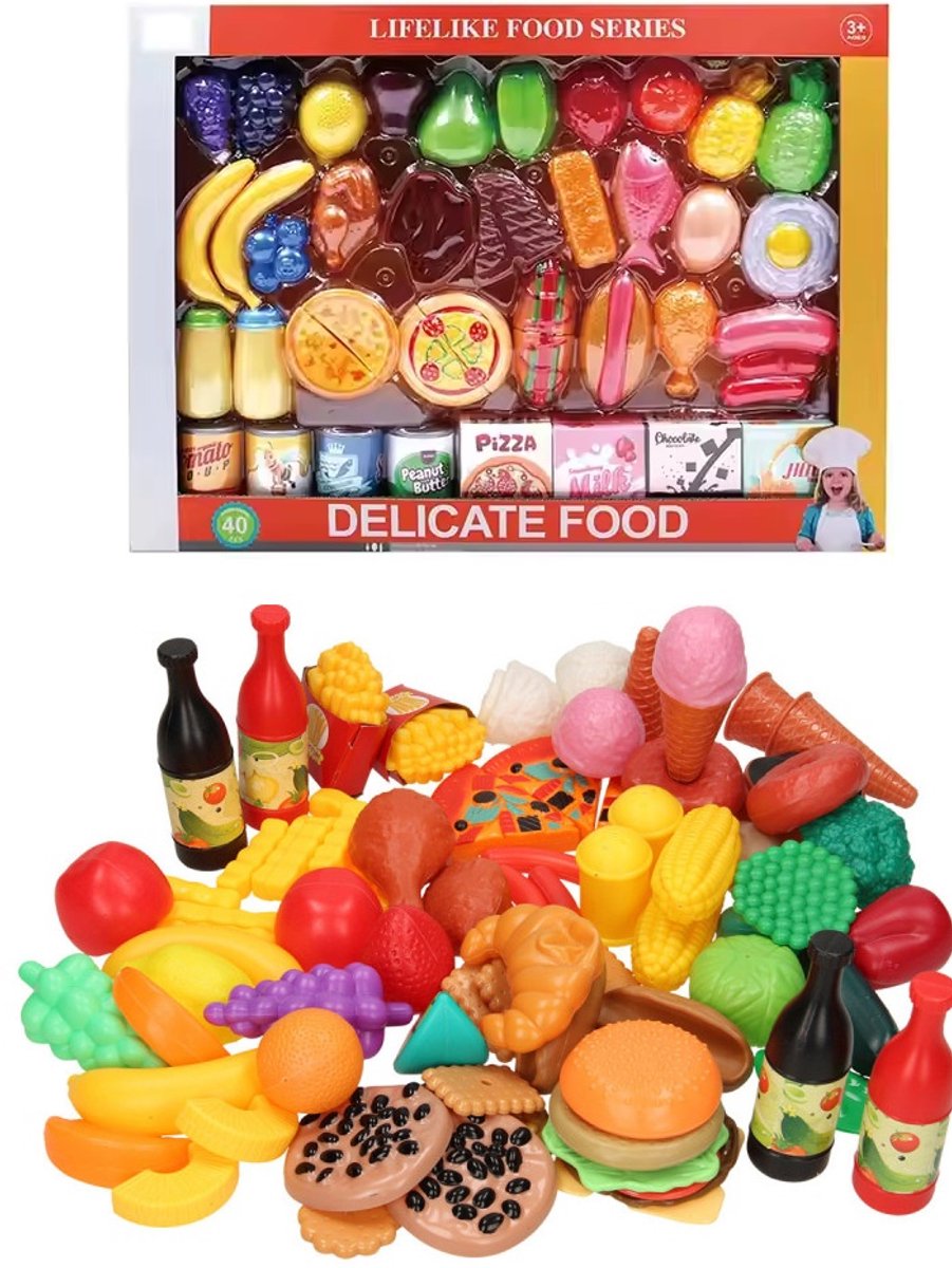 Speelgoed eten plastic 40 stuks, Speelgoed eten, Speelgoed eten en drinken, Inclusief nep eten en nep fruit