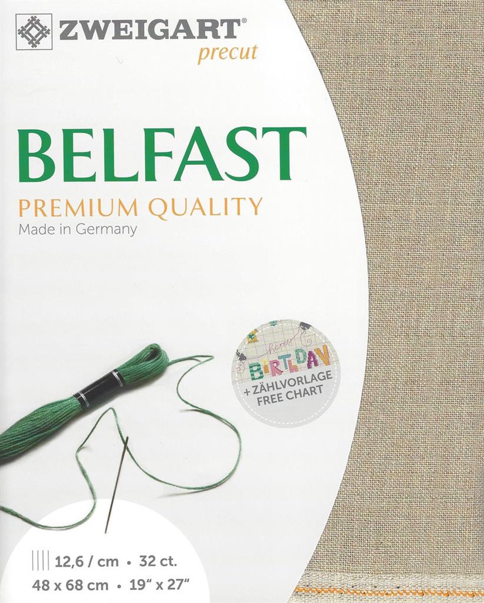 Zweigart linnen borduurstof Belfast 32ounts/12,6 draden per cm kl.53  jute  afm. 48x68cm