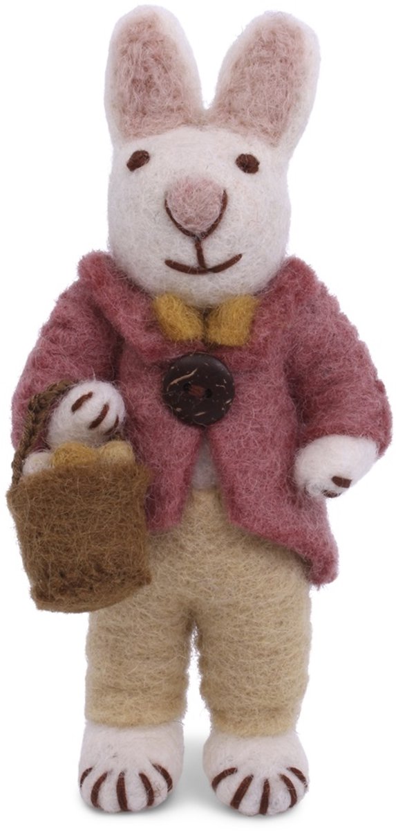 Paashaasje met Jasje, Strikje en Paasmandje - Vilten paasdecoratie - Fair Trade - Scandinavisch design