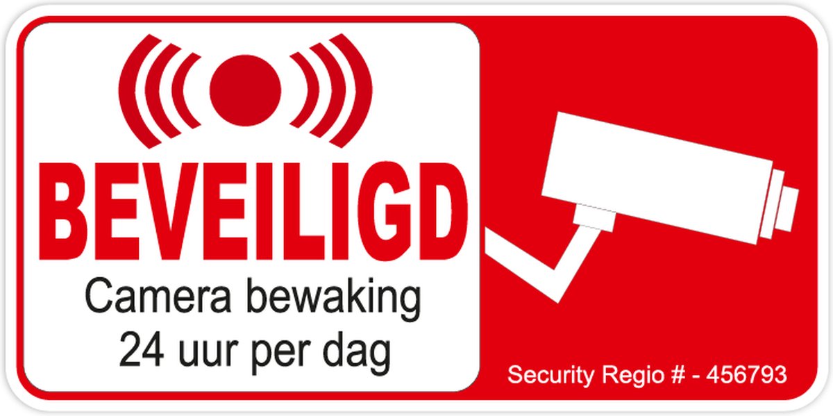 24 Uur Beveiligd Sticker Rood - Set van 3 stickers - 7,5 x 3,7 cm