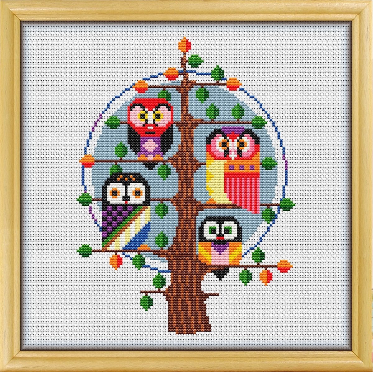 Borduurpakket Mandala The Owl Family - de Uilenfamilie - APS - telpatroon om zelf te borduren