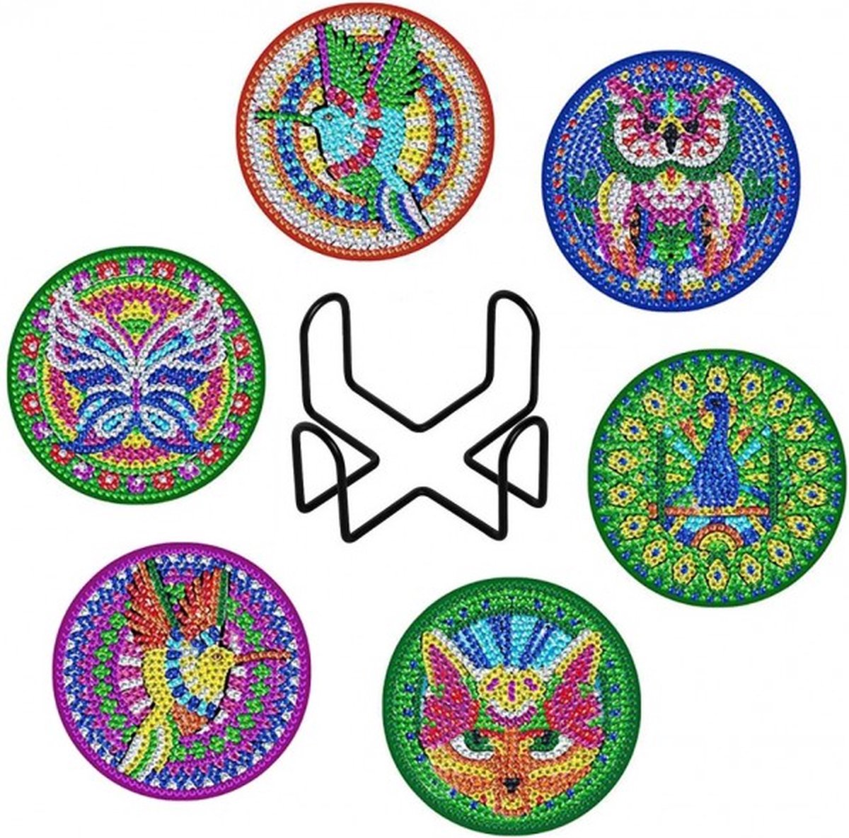 Diamond Painting 6 Onderzetters - Volledig te beplakken - 10x10 cm - Ronde steentjes - Compleet Hobbypakket