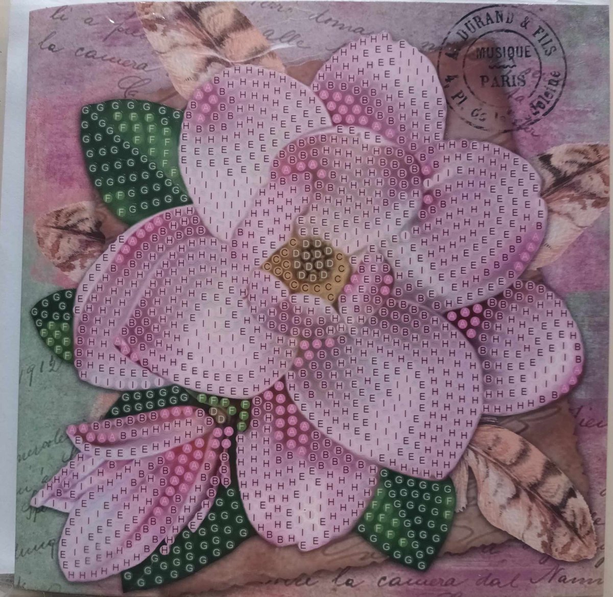 Diamond painting - bloemen kaart - wenskaart voor een gedeelte te painten - Roze bloem
