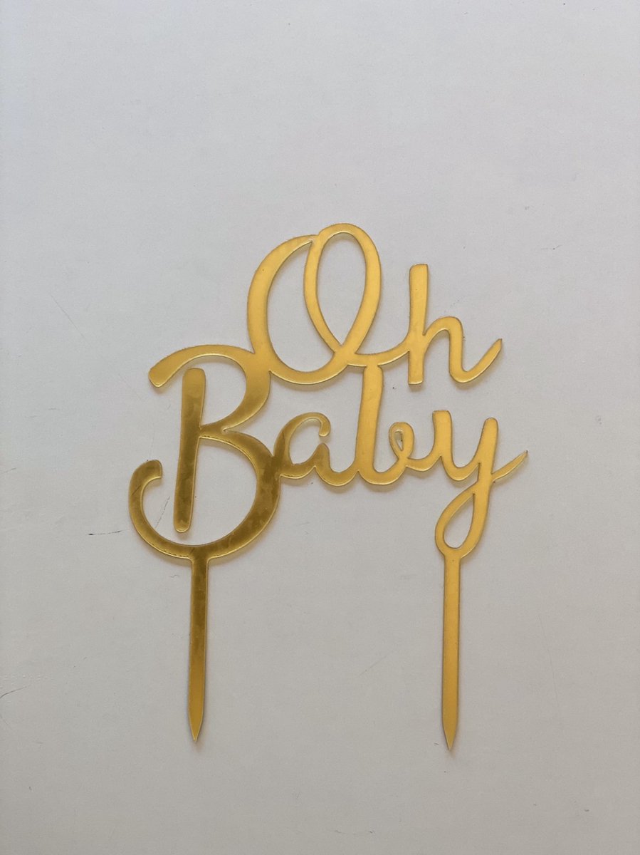 Gender reveal/ geboorte taart decoratie - Oh Baby taarttopper in goud - Gouden cake topper - Babyshower versiering - 17,5 cm - Originele decoratie